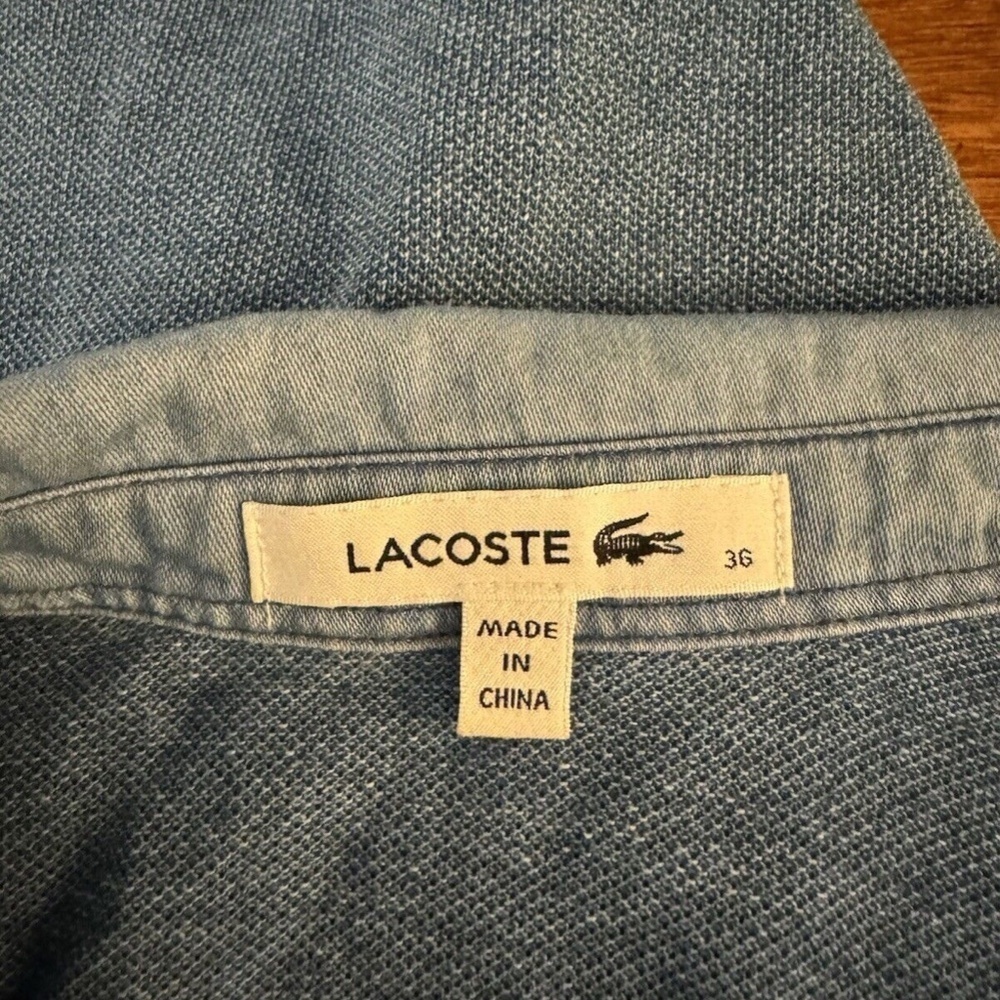 Lacoste Women's Size 36 Solid Blue Short Sleeve Denim Polo - EUC - Picture 3 of 6